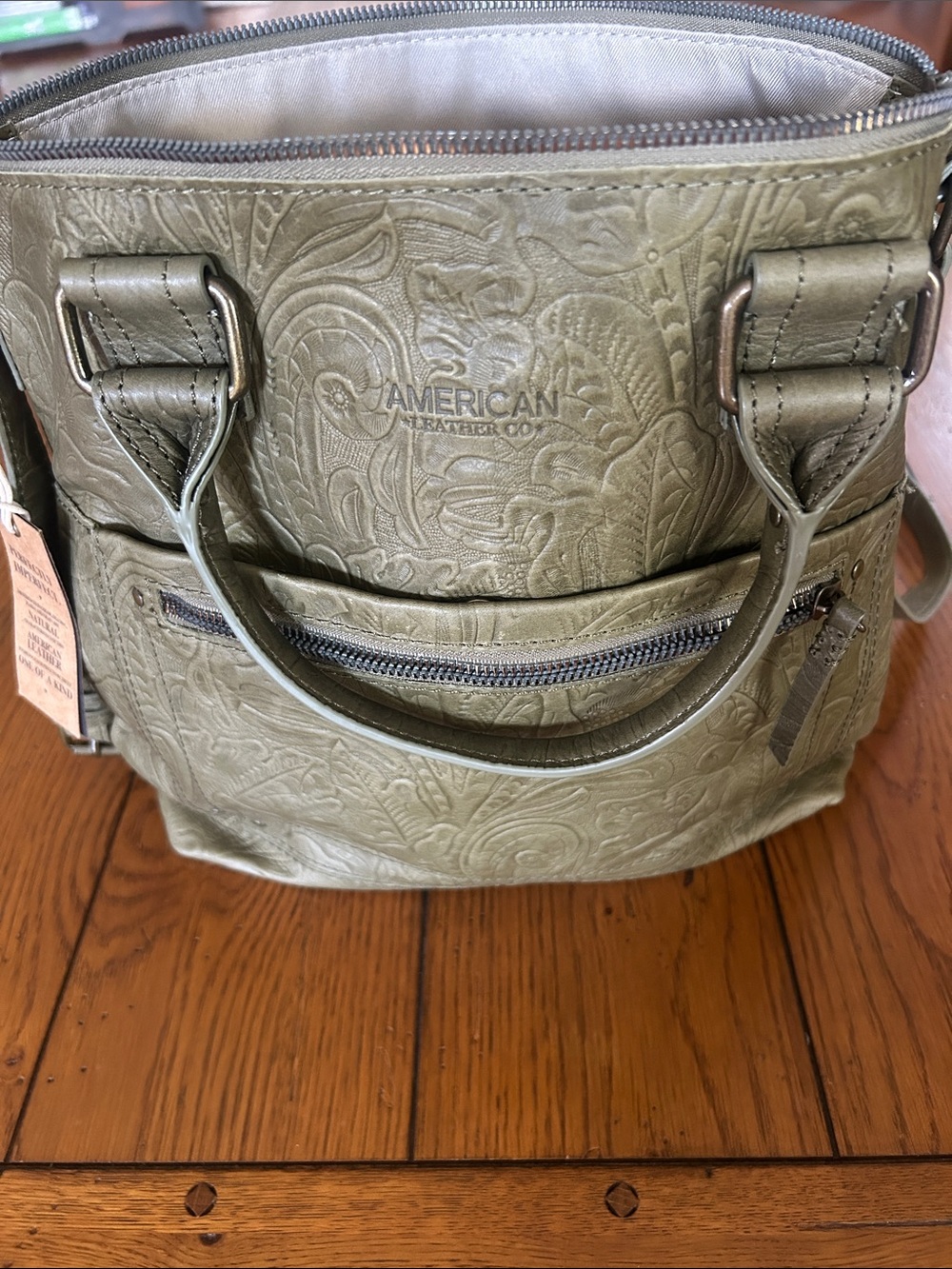 American Leather Co. Embossed Olive Green Handbag
